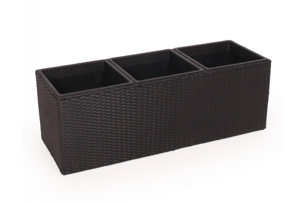 Plant box low with 3 rooms 103x36 cm. black wicker