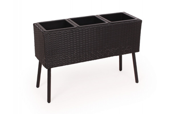 Plant box 3 rooms - black wicker - on legs