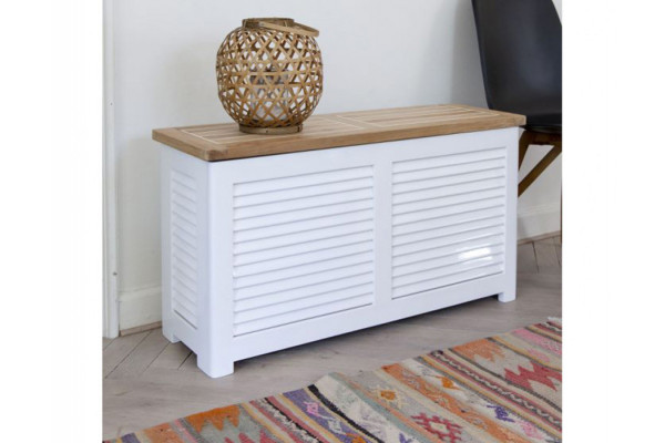 Cushion box white matt with teak lid luxury -...