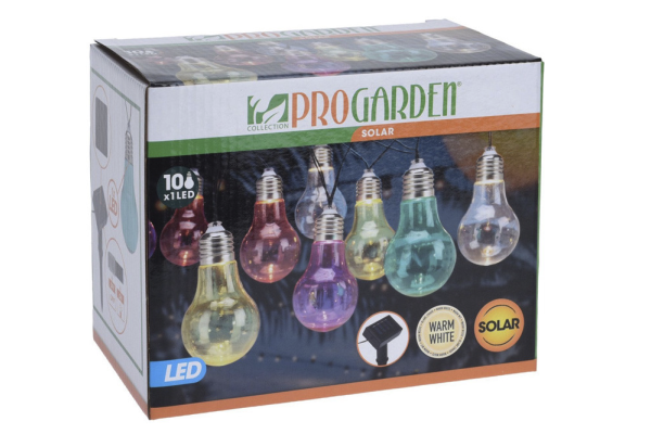 Solar light chain w/10 LED bulbs, colors