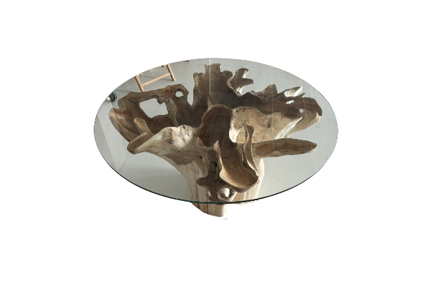 Teak Root Table 120 cm - With Glass Top