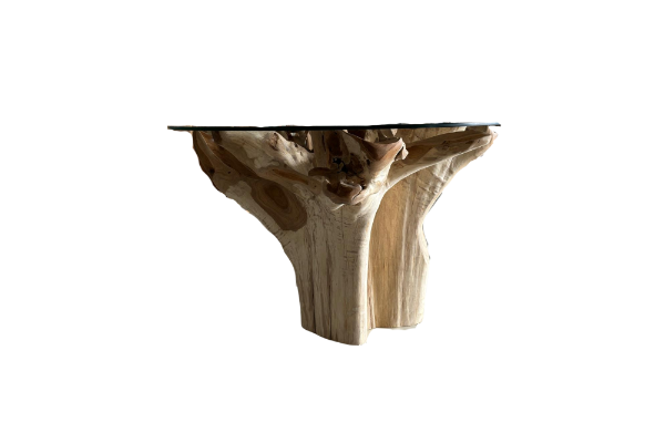 Teak Root Table 120 cm - With Glass Top