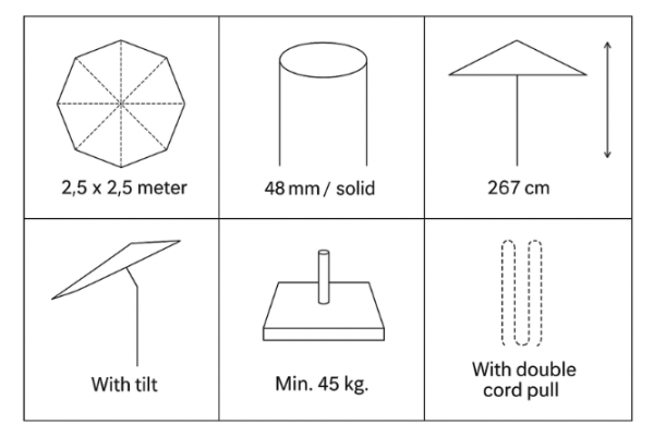 Sienna Parasol NATURE – 2.5x2.5 m - w/ tilt