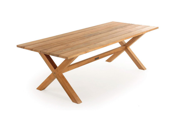 Mesa de tablones Thor de teca con patas en X –...