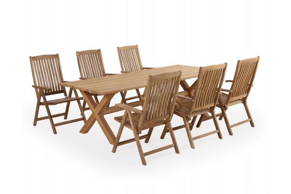 Thor Teak X-leg 240 Devon Garden Furniture Set