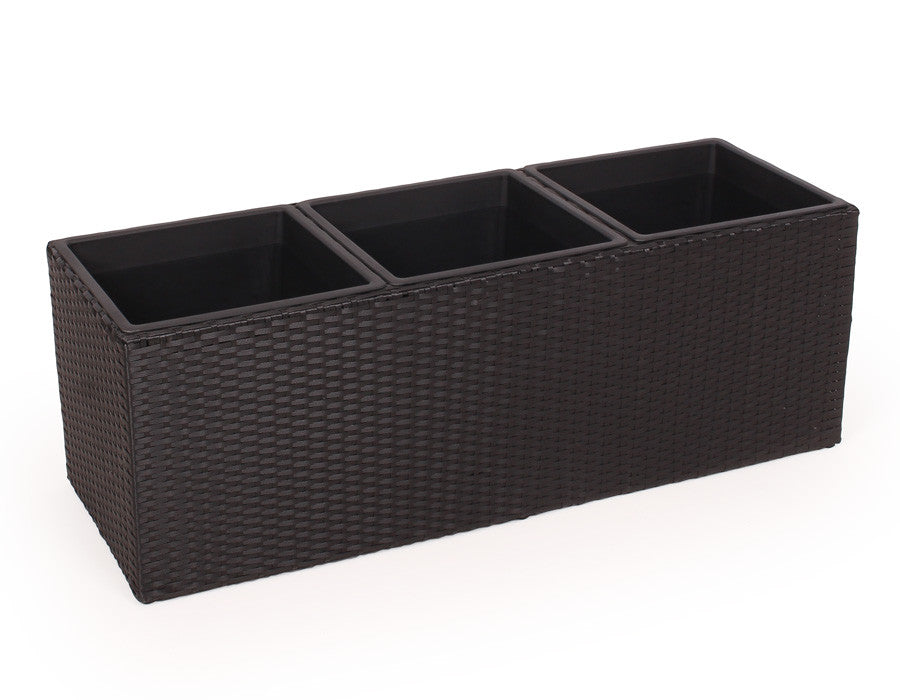 Plant Box BLACK WICKER – Low w/ 3 Rooms - 103x36 cm