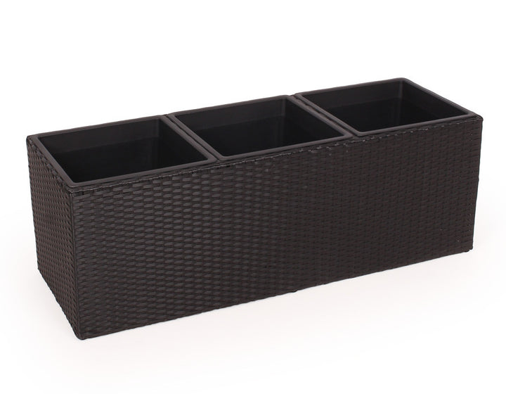Plant Box BLACK WICKER – Low w/ 3 Rooms - 103x36 cm