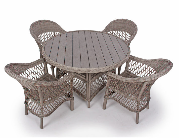 Valencia Garden Furniture Set BROWN – Ø130 cm w/ 4 Chairs - incl. cushions