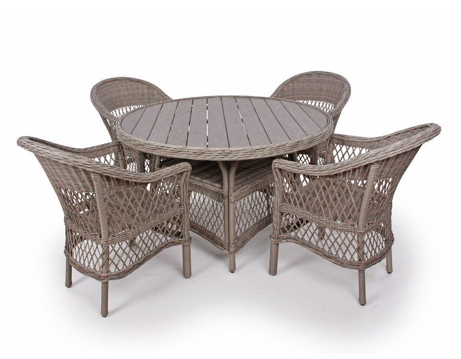 Valencia Garden Furniture Set BROWN – Ø130 cm w/ 4 Chairs - incl. cushions