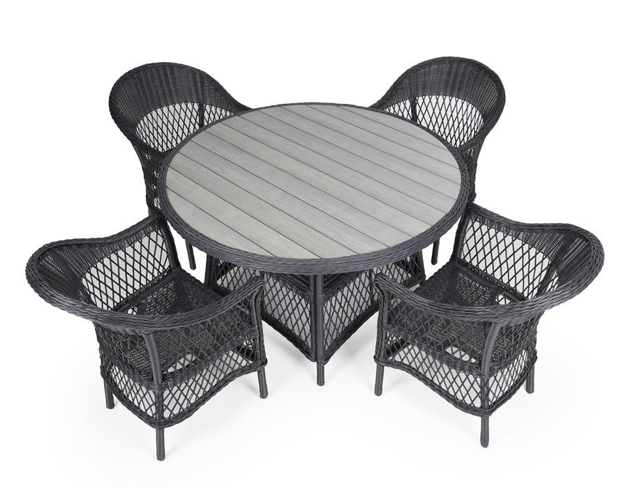 Valencia Garden Furniture Set BROWN – Ø130 cm w/ 4 Chairs - incl. cushions