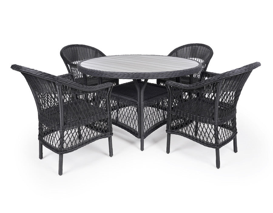 Valencia Garden Furniture Set BROWN – Ø130 cm w/ 4 Chairs - incl. cushions