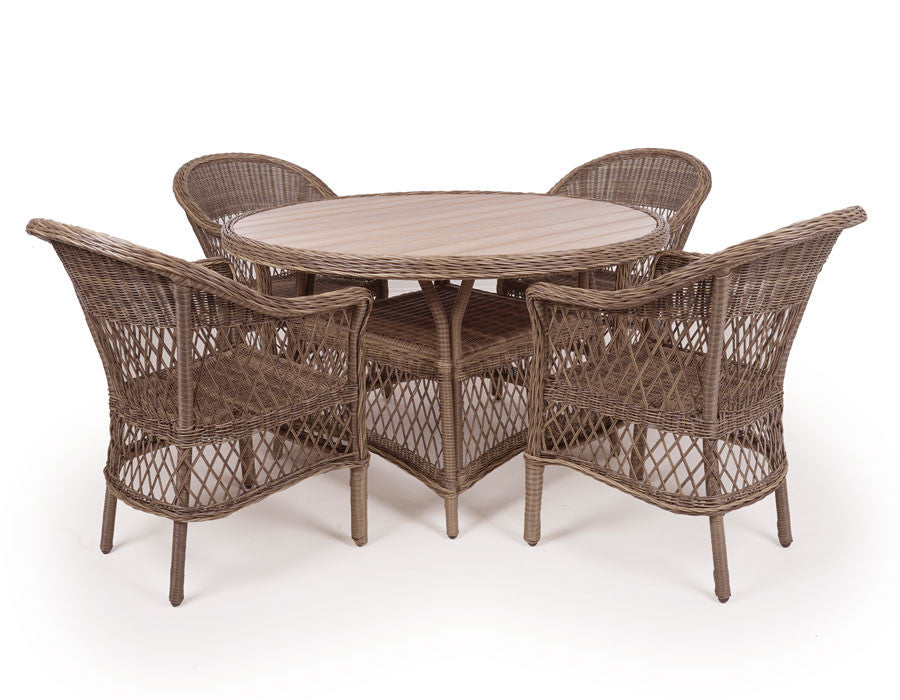 Valencia Garden Furniture Set BROWN – Ø130 cm w/ 4 Chairs - incl. cushions