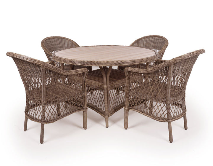 Valencia Garden Furniture Set BROWN – Ø130 cm w/ 4 Chairs - incl. cushions