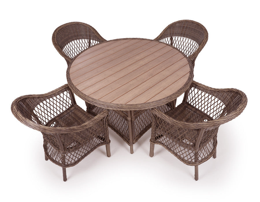 Valencia Garden Furniture Set BROWN – Ø130 cm w/ 4 Chairs - incl. cushions