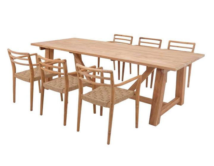 Hercules Garden Furniture Set CORE TEAK – 246 cm w/ 6 Scandi Chairs w/ Armrests