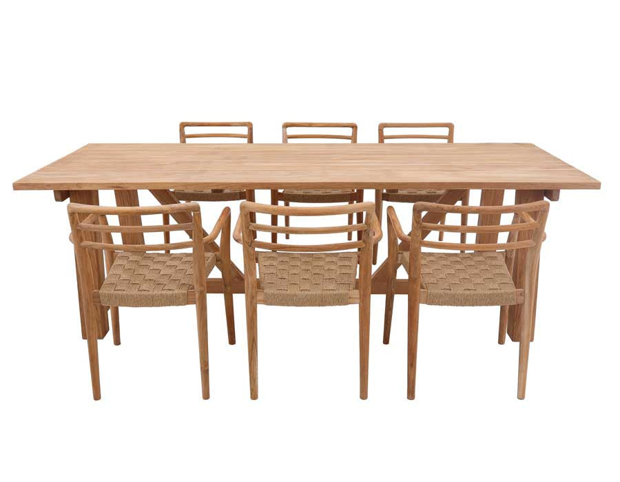 Hercules Garden Furniture Set CORE TEAK – 246 cm w/ 6 Scandi Chairs w/ Armrests