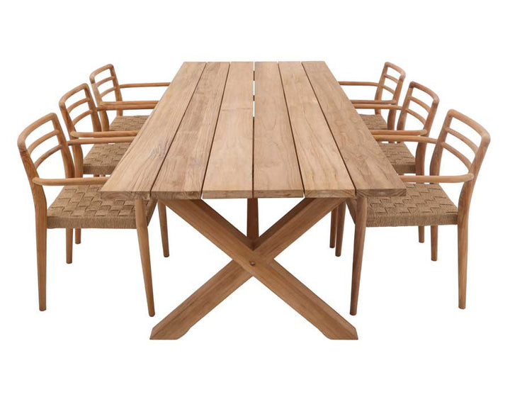 Thor Garden Furniture Set CORE TEAK – 240 cm w/ Duri Chairs w/ Armrests