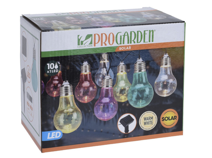 Solar Light Chain – w/ 10 LED Bulbs, Colors