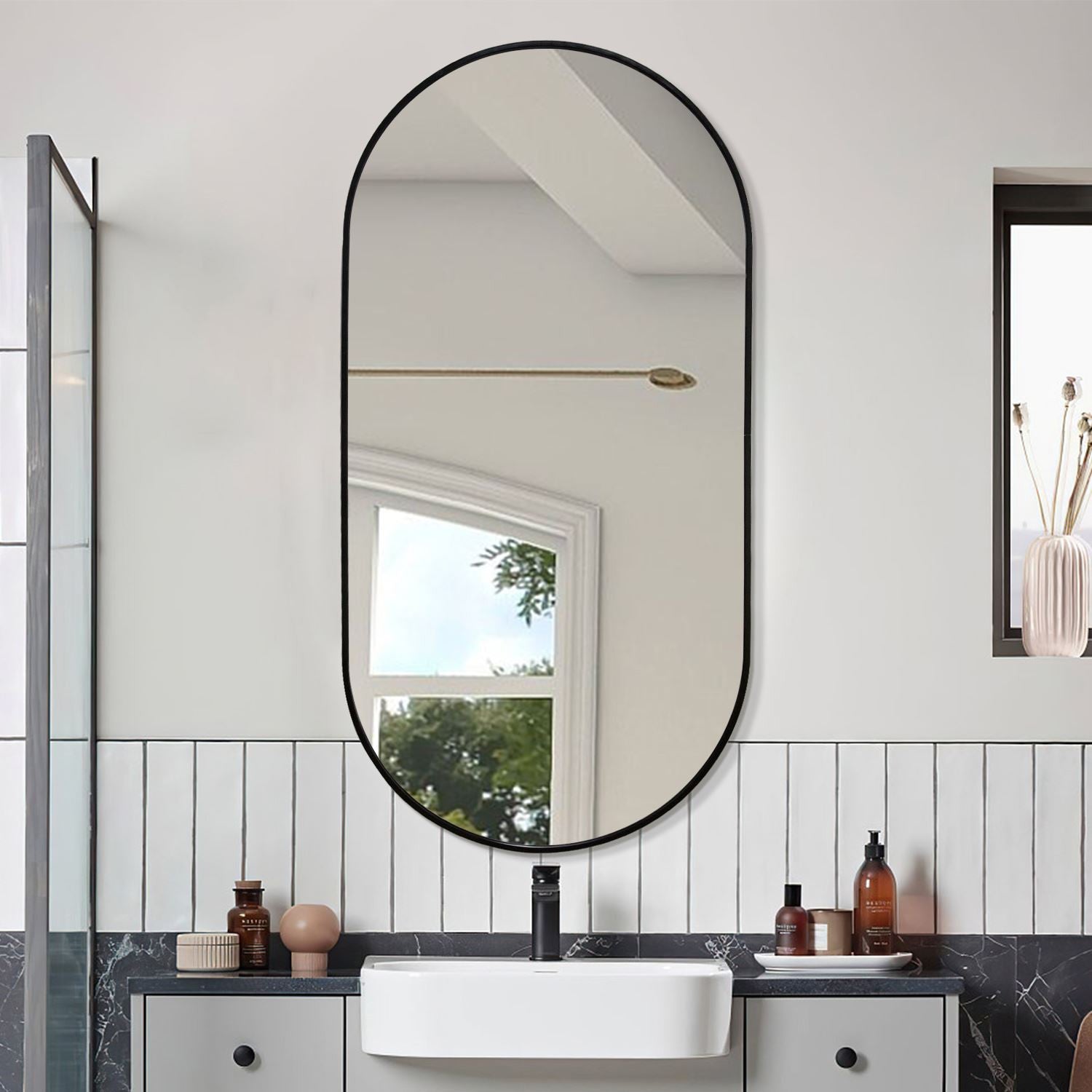 Callisto Mirror OVAL BLACK – 60x120 cm
