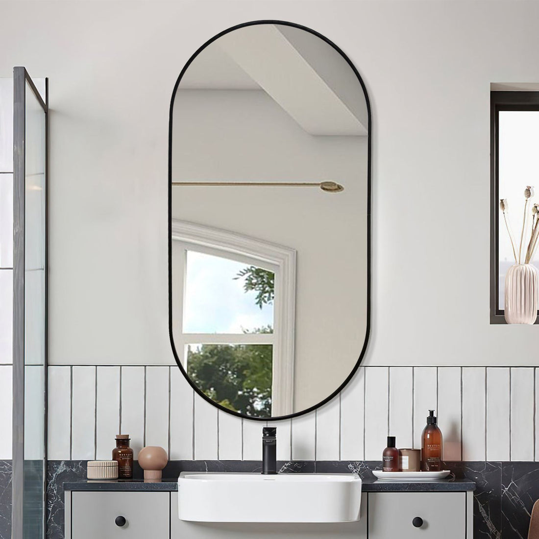 Callisto Mirror OVAL BLACK – 70x130 cm