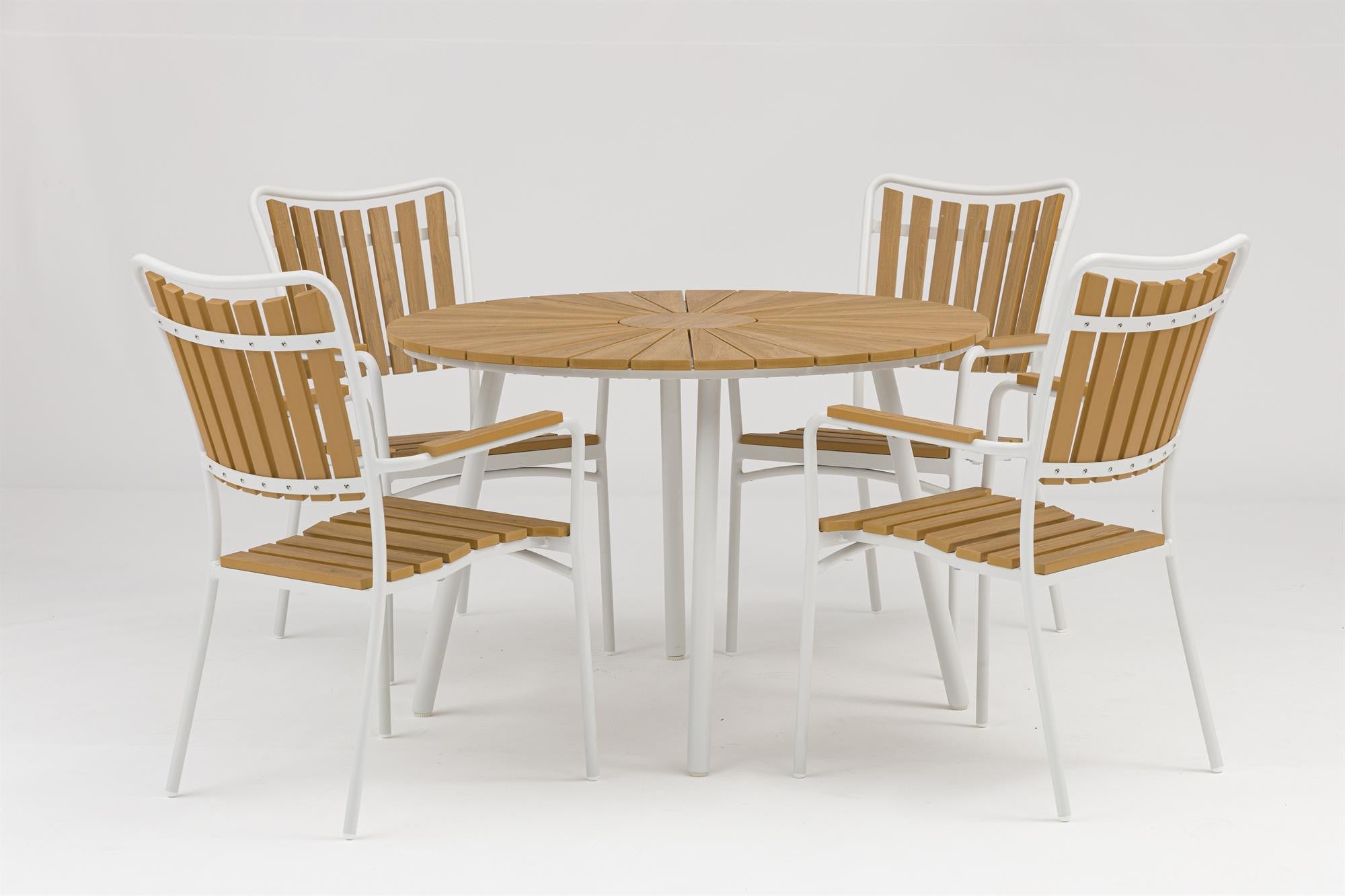 DaneLine Adam Garden Furniture Set WHITE NONWOOD – Ø110 cm w/4 Chairs