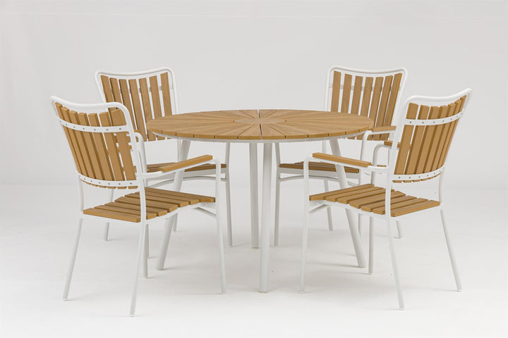 DaneLine Adam Garden Furniture Set WHITE NONWOOD – Ø110 cm w/4 Chairs