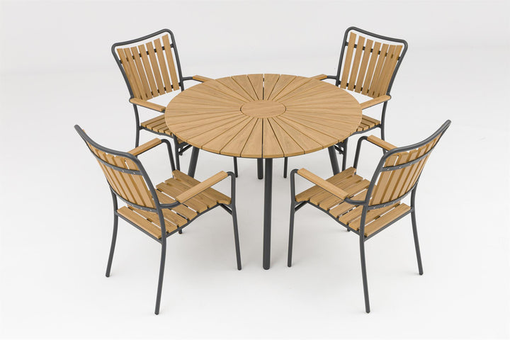 DaneLine Adam Garden Furniture Set GREY NONWOOD – Ø110 cm w/4 Chairs