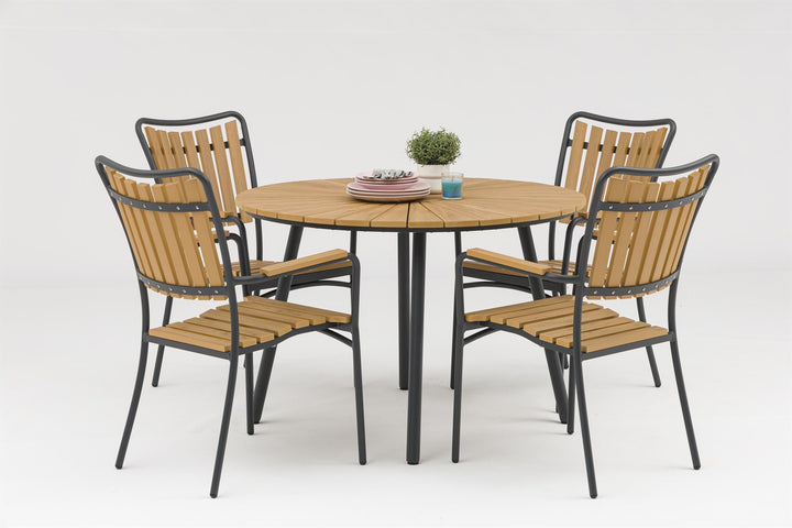 DaneLine Adam Garden Furniture Set GREY NONWOOD – Ø110 cm w/4 Chairs