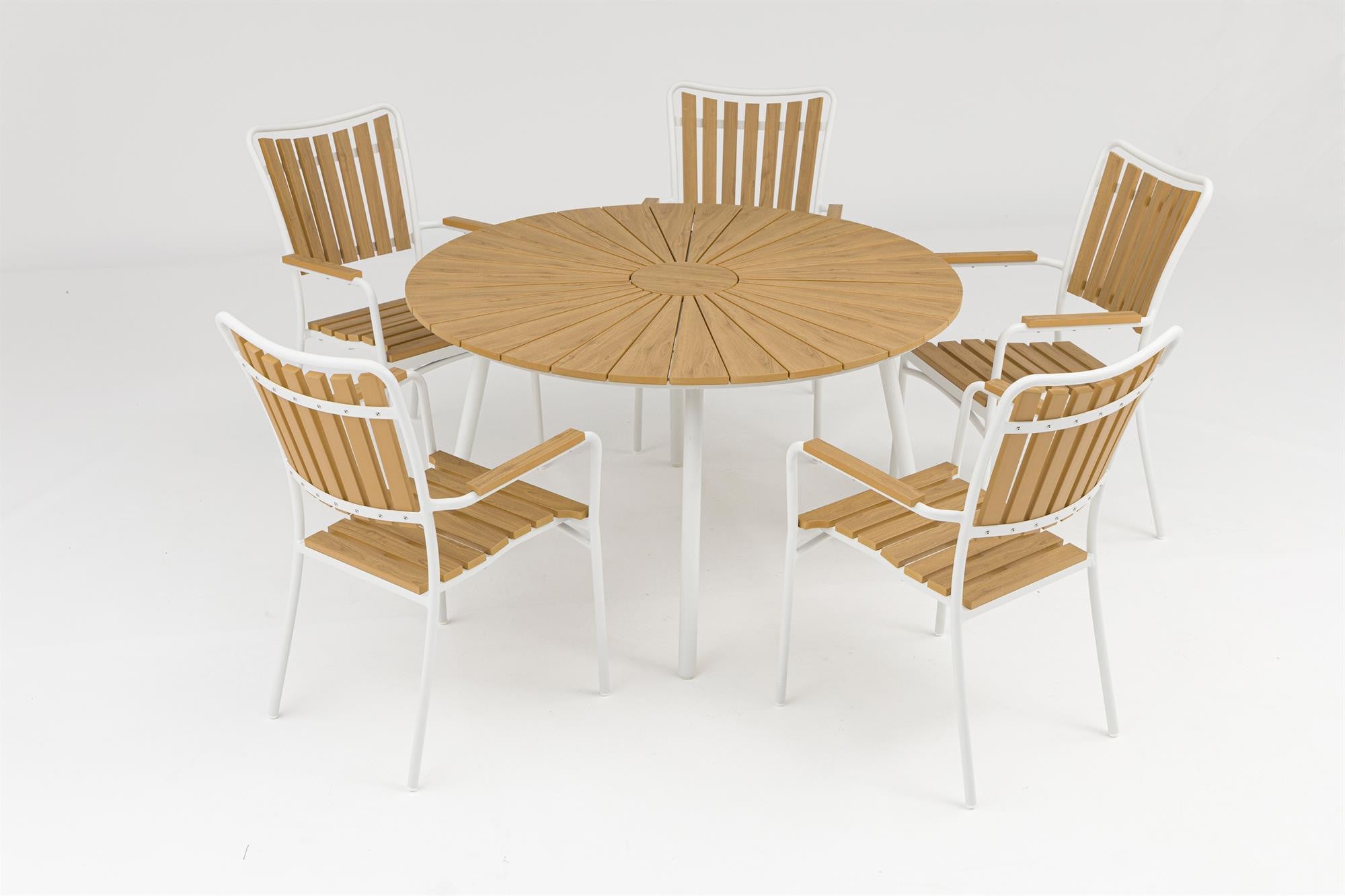 DaneLine Adam Garden Furniture Set WHITE NONWOOD – Ø130 cm w/5 Chairs