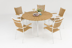 DaneLine Adam Garden Furniture Set WHITE NONWOOD – Ø130 cm w/5 Chairs