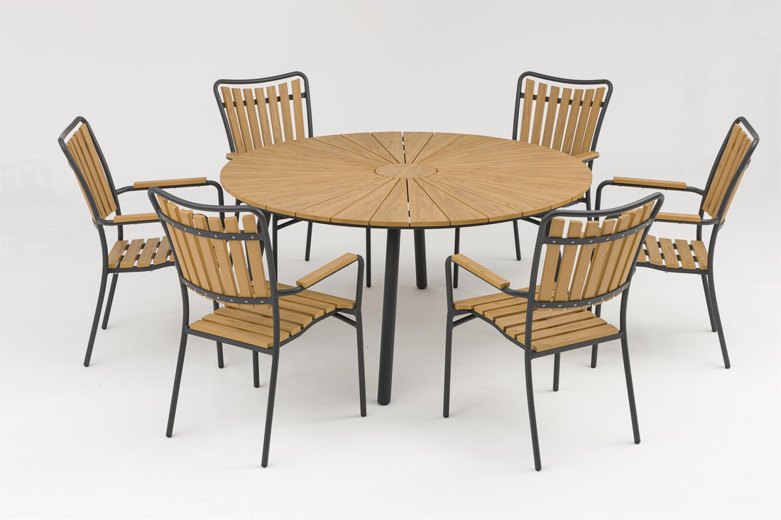 DaneLine Adam Garden Furniture Set GREY NONWOOD – Ø150 cm w/6 Chairs