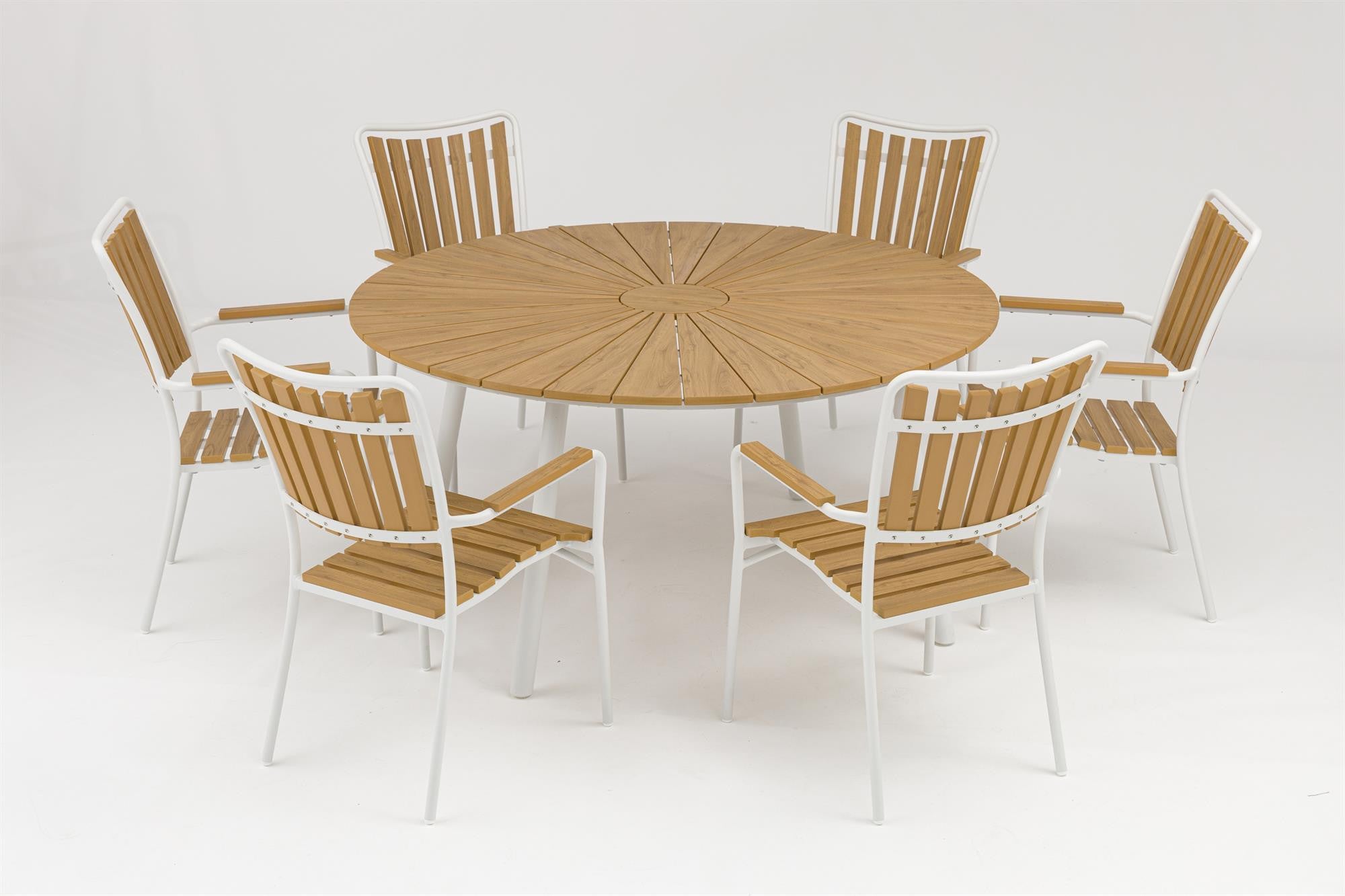 DaneLine Adam Garden Furniture Set WHITE NONWOOD – Ø150 cm w/6 Chairs