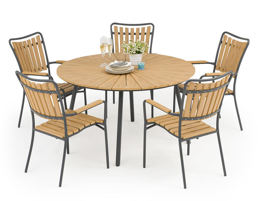 DaneLine Adam Garden Set NONWOOD GREY – 5 Chairs Ø130 cm