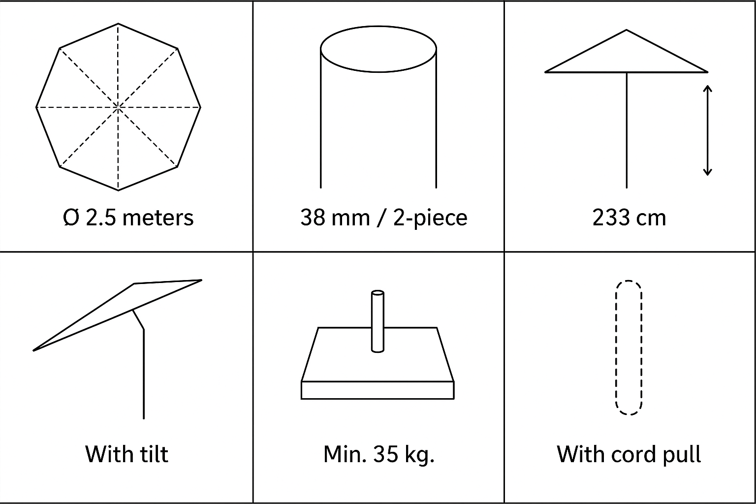 Sienna Parasol BROWN – Ø2.5 m - w/ tilt