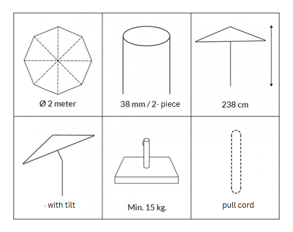 Sienna Parasol BROWN – Ø2 m - w/ tilt