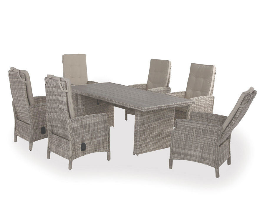Rio Garden Furniture Set LIGHT GREY  - w/6 Reclining Chairs