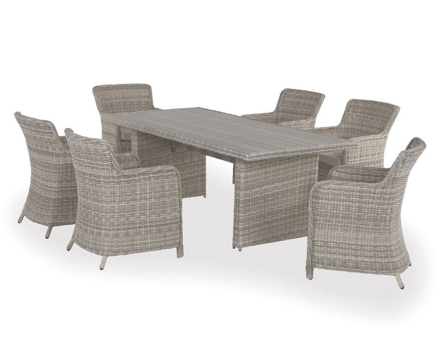 Rio Garden Furniture Set LIGHT GREY - w/6 Dining Chairs