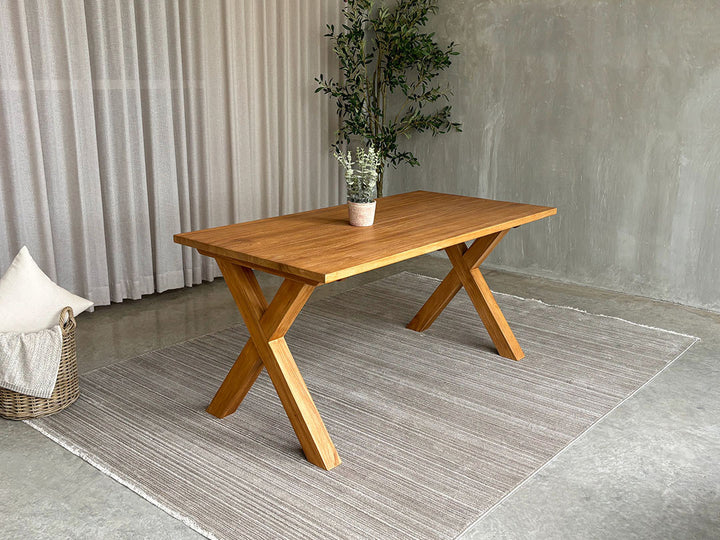 Elena 2 planks table top straight edges - 160 x 80 cm with X legs
