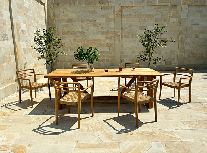 Hercules Garden Furniture Set CORE TEAK – 246 cm w/ 6 Scandi Chairs w/ Armrests