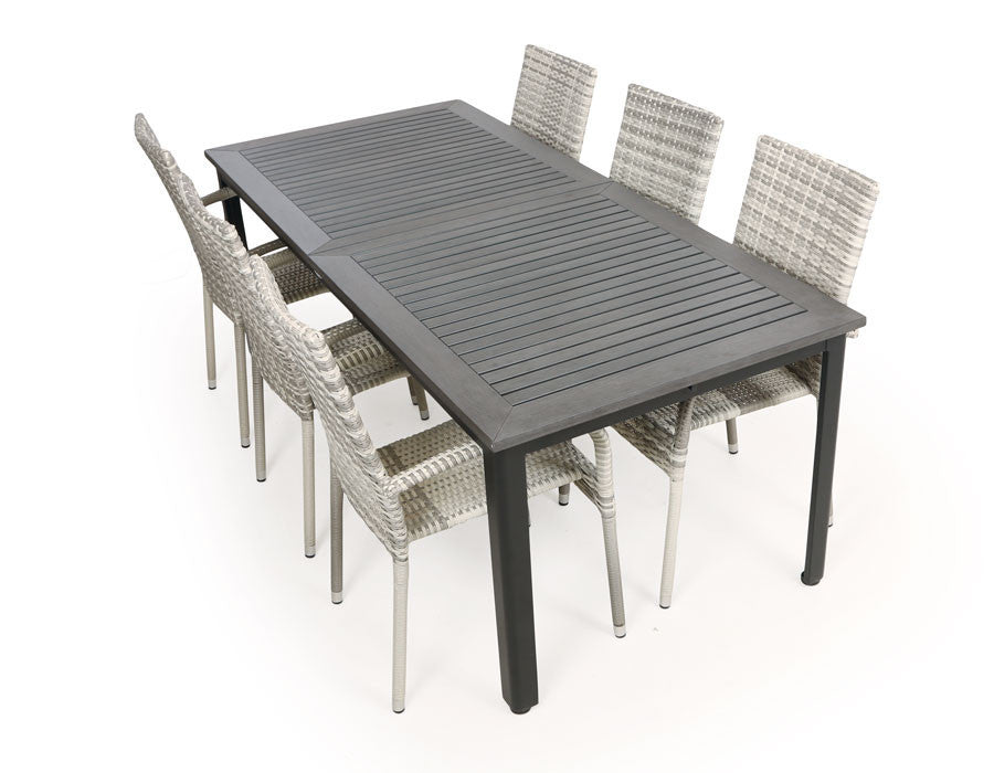 Nydala Geneve Garden Furniture Set w/6 Chairs - 200/280 cm - GREY