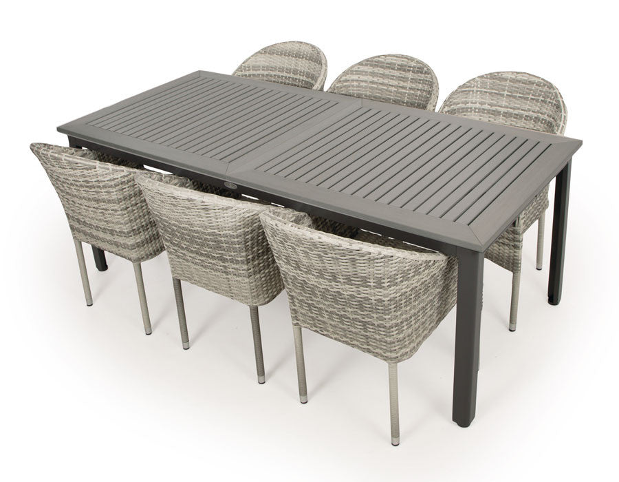 Nydala Andrea Garden Furniture Set w/6 Chairs - 90x200/280 - DARK/LIGHT GREY