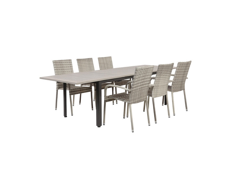 Nydala Geneve Garden Furniture Set w/6 Chairs - 90x200/280 cm LIGHT GREY