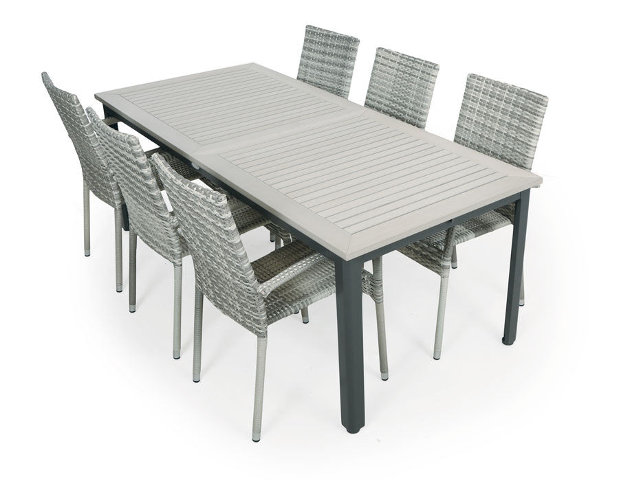 Nydala Geneve Garden Furniture Set w/6 Chairs - 90x200/280 cm LIGHT GREY