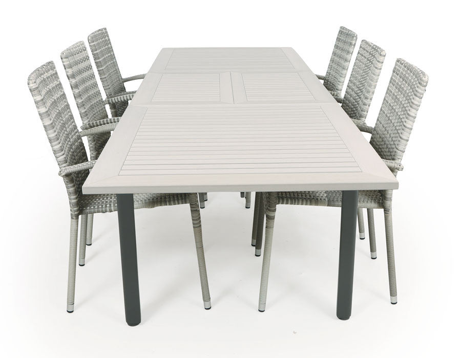 Nydala Geneve Garden Furniture Set w/6 Chairs - 90x200/280 cm LIGHT GREY