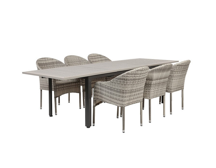 Nydala Andrea Garden Furniture Set w/6 Chairs - 90x200/280 - GREY