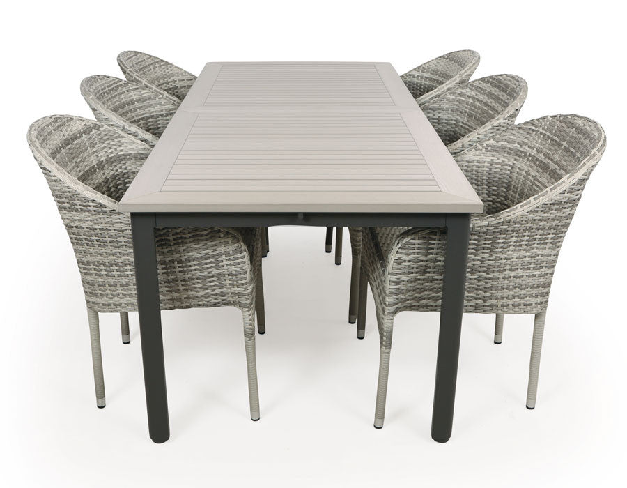 Nydala Andrea Garden Furniture Set w/6 Chairs - 90x200/280 - GREY