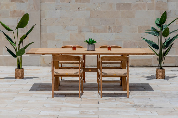 Chadstone Garden Furniture Set – 200 cm Core Teak Table w/ 4 Hola Chairs