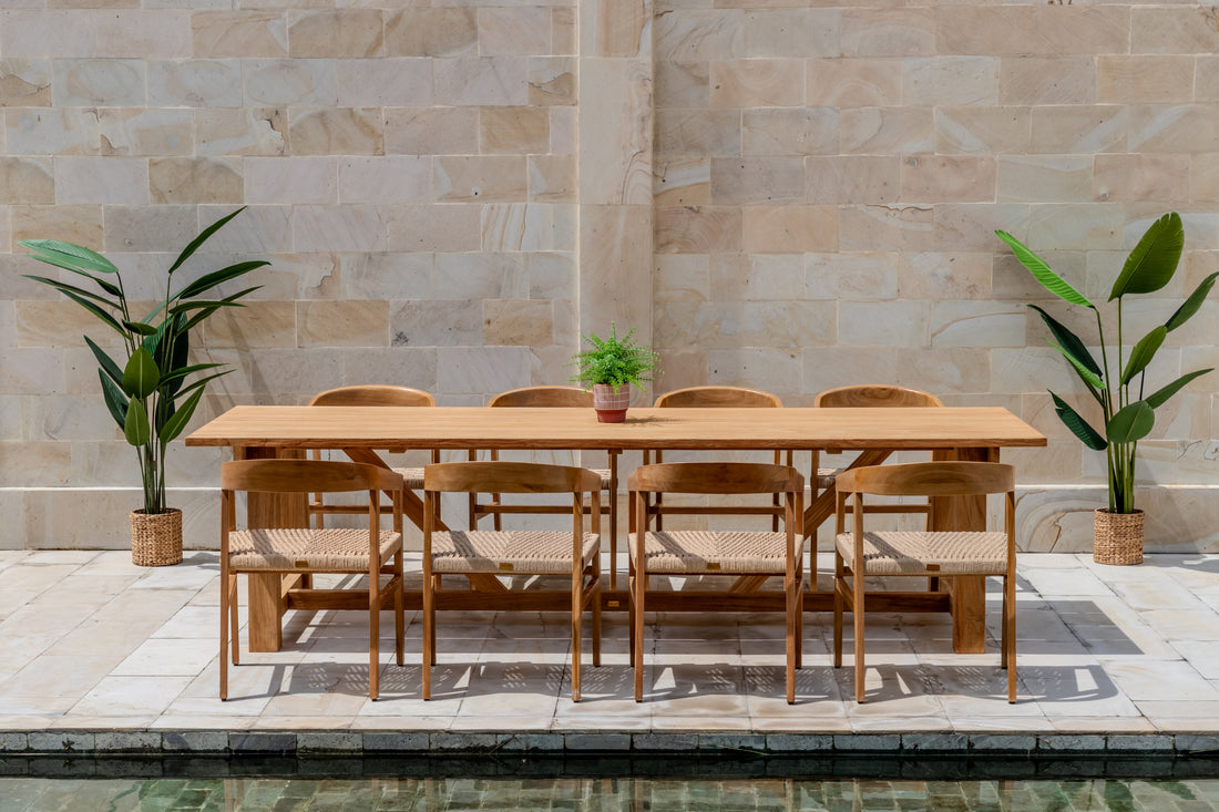 Hercules Garden Furniture Set – 290 cm Core Teak Table w/ 8 Hola Chairs