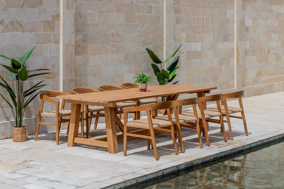 Hercules Garden Furniture Set – 290 cm Core Teak Table w/ 8 Hola Chairs