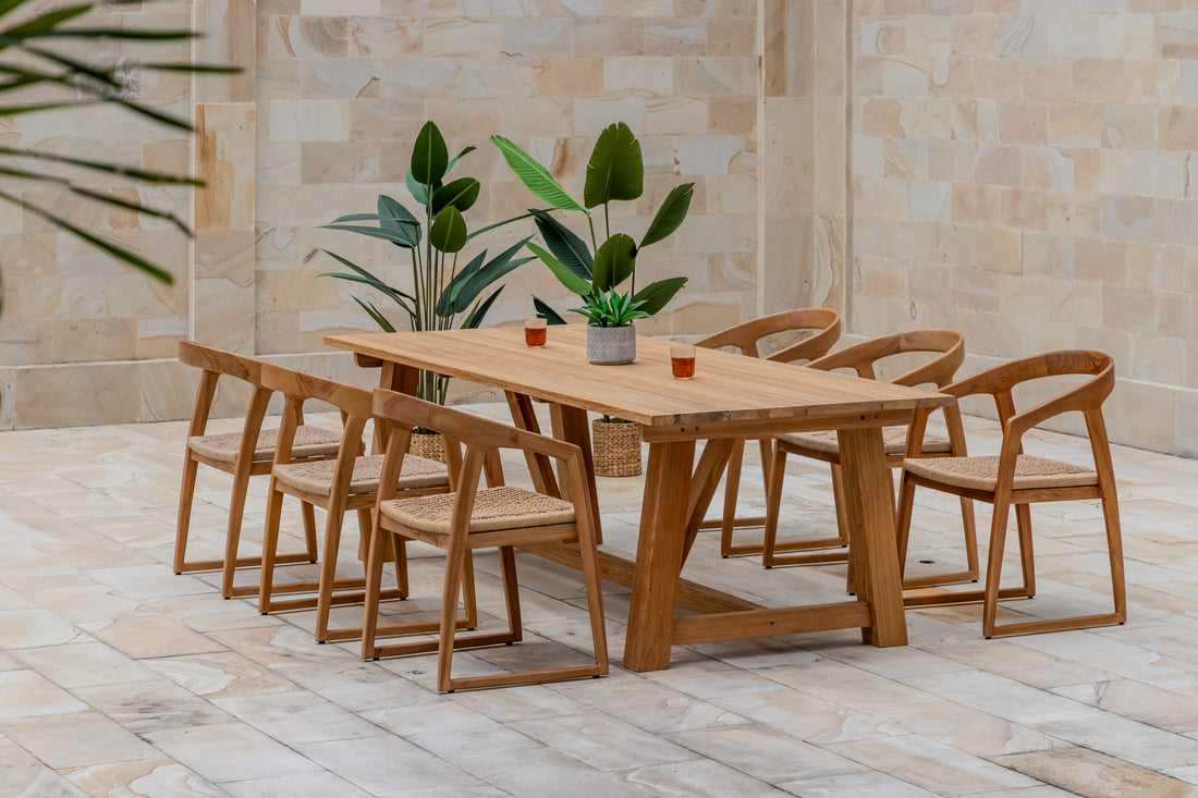 Hercules Garden Furniture Set – 246 cm Core Teak Table w/ 6 Venice Chairs